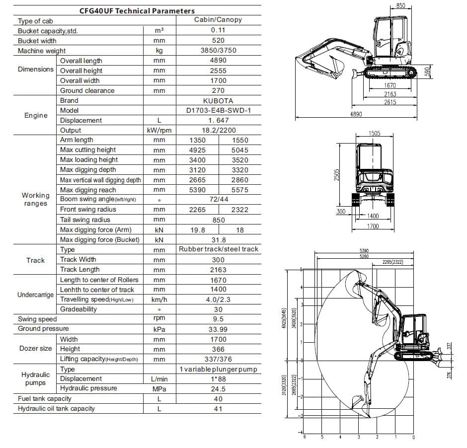4 Ton, Kubota Diesel Engine Mini Excavator w/ Hydraulic Thumb & A/C | CFG-40UF